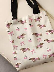 1pc All‑Over Puppy Print Canvas Tote Bag, Large Capacity Hand‑Held Shoulder Bag,Reusable Shopping Bag For Music Festival Party Daily Packing Books - Multicolor - View 3
