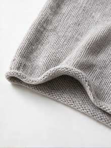 Women's Grey Textured Knit Sweater With Rolled Hem, Round Neck, Raglan Lantern Sleeves, Casual Versatile Soft Pullover, Suitable For Daily Wear In Autumn/Winter - Grey - View 8