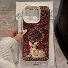 1件白色啞光極簡鏡頭保護地毯花卉鹿紋手機殼，適用於 iPhone 16 Pro Max/17/16/15/14 Plus/13/12/11/Air 及系列，可個性化定制 - 彩色 - 查看 2