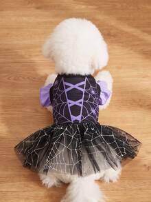 LUCKIE PAW 1pc Halloween Full Print Silver Spider Web Pattern Pet Dress, Physical Flea Prevention, Reduces Shedding, Heat Insulation, Breathable, Suitable For Small And Large Dogs And Cats, Indoor And Outdoor - Multicolor - View 7