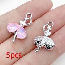 5/20pcs Silvery Plated Pink Rhinestone Charms Ballerina Fairy Butterfly Bear Moon Star Bow Shell Pendant For DIY Necklace Earring Jewelry Making - Pink - View 20