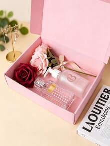 Foldable Corrugated Gift Box With Lid, Multiple Colors, Mailing Box For Shipping Packaging, Cardboard Gift Box, Suitable For Birthday, Wedding, Party, Holiday, Small Business Packaging - Pink - View 1