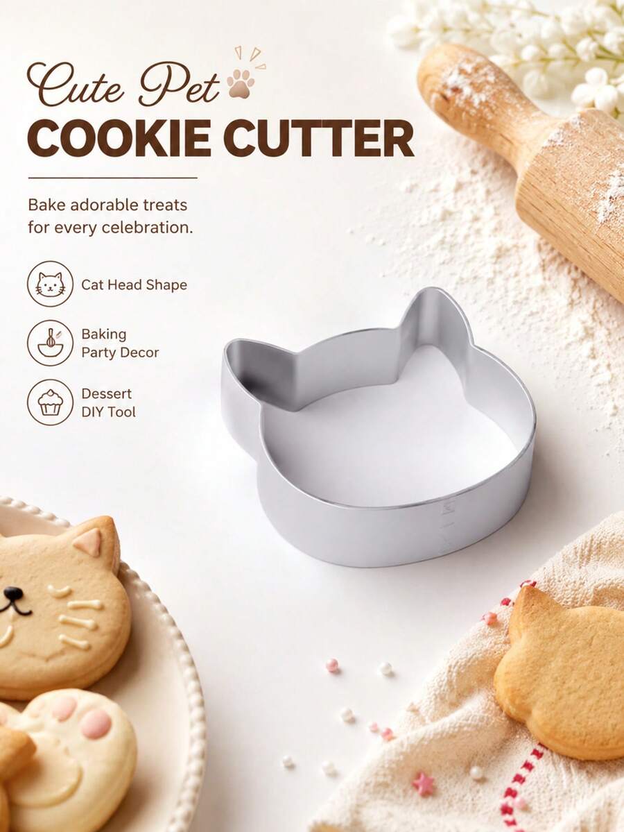 1pc Cat Head Shaped Cookie Cutter DIY Biscuit Pastry Mould Holiday Baking Tool For Cake Fondant Dessert Making Party Decor Home Kitchen Bake Accessory - View 1