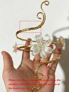 1pc Summer Fashion Floral Arm Chain Exaggerated Geometric Open Metal Bracelet Armlet Suitable For Vacation, Party, Gathering - Multicolor - View 3