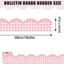 Pink And White Plaid Self-Adhesive Bulletin Board Border, Pink And White Plaid Pattern, Wavy Edge Design, Self-Adhesive Backing For Easy Application, Customizable Cutting, Suitable For Classroom School Bulletin Boards, Office, Home Wall Decor, Handmade DIY, Campus Atmosphere Decoration Strip - A - View 4