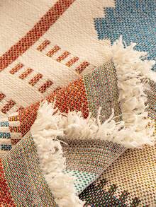 1pc Bohemian Geometric Tassel Sofa Cover Blanket, Anti-Cat Scratch Sofa Slipcover, Multi-Functional Furniture Protector For Sofa, Bed, Living Room Home Decor - Multicolor - View 10