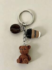 1pc Cute Bear Keychain, Coffee Bean Beverage Accessory Decoration, Y2K Backpack Charm, Keychain Accessory - Multicolor - View 4