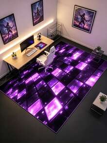 1pc Purple Black Glowing Plaid Floor Mat, Living Room Rug, Carpet, Bedroom Rug, Large Rug, Floor Mat, Living Room Large Rug - Multicolor - View 3