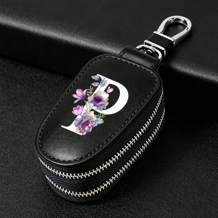 高端PU材質汽車鑰匙圈，白色紫色字母設計，附拉鍊與大容量腰掛設計，適用於鑰匙與鑰匙圈 - 彩色 - 查看 21