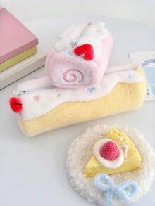 Cute Swiss Roll Plush Pencil Case, Large Capacity Toiletry Bag, Foldable Storage Bag, High-Quality Sweet Stationery Organizer, Suitable For Students - Multicolor - View 8