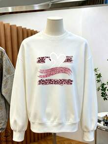 Women's Crew Neck Sweatshirt, Travel Pullover, Cotton Top, Women's Autumn/Winter Basic Sweatshirt - White - View 10