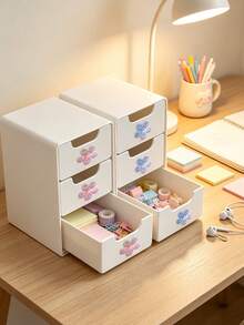Multicolor Flower-Decorated Mini Desktop Drawer Storage Box, Multi-Layer Plastic Jewelry And Cosmetics Organizer, Multifunctional Storage Box, Suitable For Dressing Tables, Bedrooms, And Offices, Can Store Various Daily Items - Multicolor - View 6