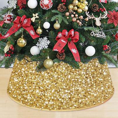 1 Pieza Falda de Árbol de Navidad, Falda de Árbol de Navidad con Brillo, Base de Árbol de Navidad, Falda de Árbol de Navidad con Brillo Brillante de 40cm de Diámetro, Decoraciones Navideñas, Suministros para Fiestas Navideñas, Corbata de Árbol de Navidad