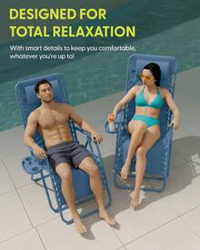 Gravity Chairs (2-Pack) Premium Heavy-Duty Outdoor Recliners With Luxe Two-Tone Design! Features Ultra-Padded Ergonomic Support, 5-Position Adjustable Backrest Independent Headrest, Built-In Cup Holder Phone Slot, And Smooth Rocking F - Blue - View 8