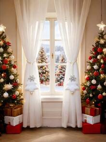 Christmas Tree Snowflake Pattern Curtain Tiebacks 2pcs Set Convenient Storage Curtain Tie Ropes, Universal Fixed Tie Straps For Sheer And Fabric Curtains, Christmas Holiday Home Window Atmosphere Decoration, Holiday Gift Decor Accessories - C-multicolor - View 2