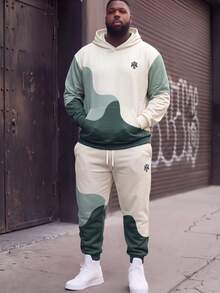 2pcs Plus Size Men's Black & White Gradient Print Sportswear Set - Sweatshirt + Pants, Street Casual Style - Suitable For Autumn/Winter Sports/Daily Wear - Multicolor - View 5