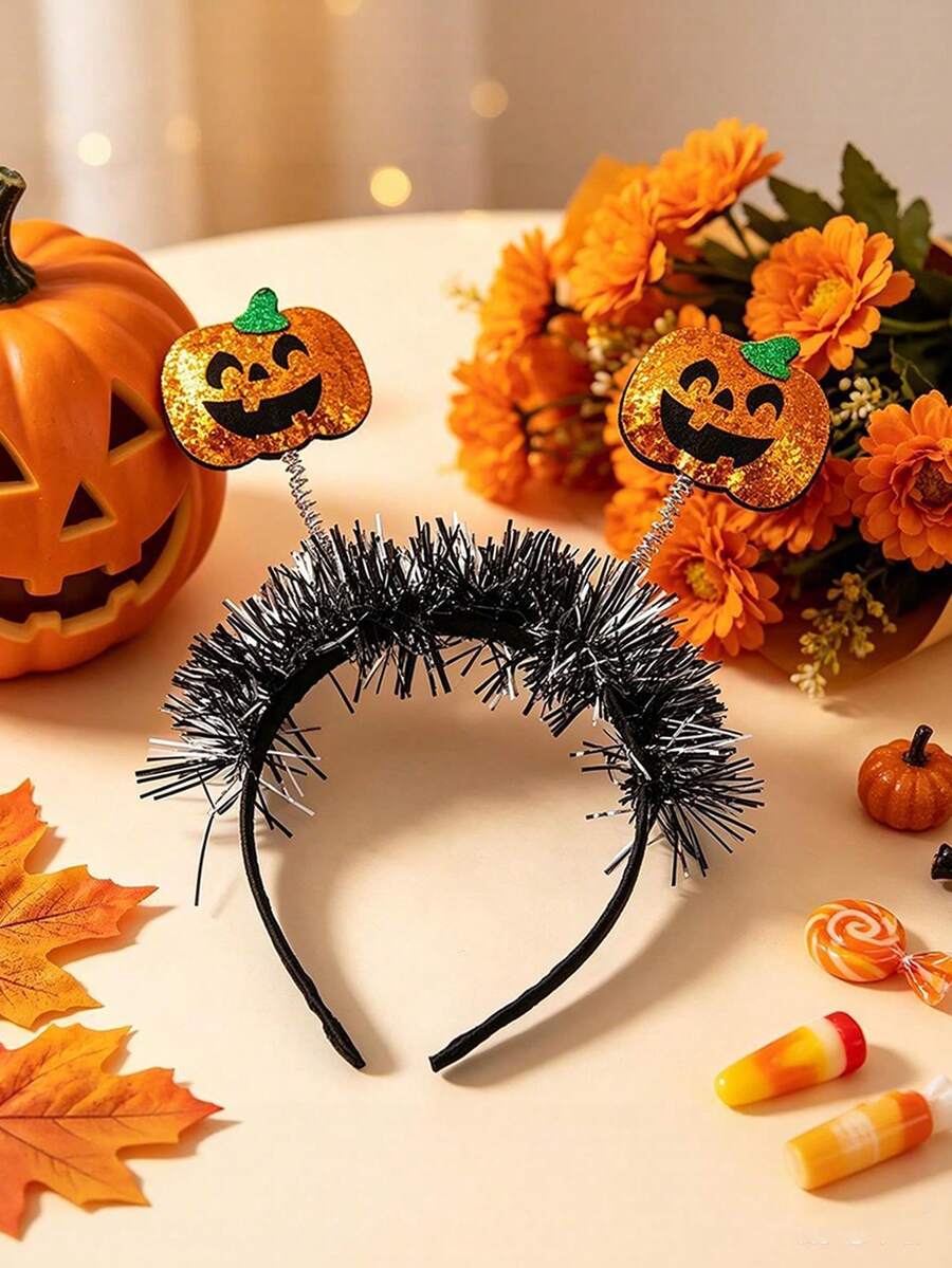 1pc Women's Halloween Sequin Pumpkin Spring Headband Colorful Striped Headband Party Costume Accessory - Multicolor - View 1
