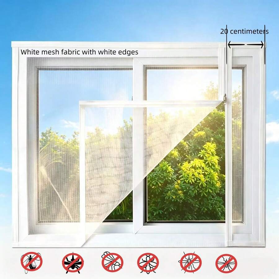 Latest White Side-Opening Mosquito Screen Window, Detachable And Customizable, No Drilling Required With Dual Zippers - White Mesh With White Trim, Right-side Zipper - View 1