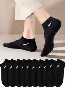 1/5/10 Pairs Unisex Black Four-Hand Casual Sports Short Socks, Couple Socks, Minimalist Style - Multicolor - View 1