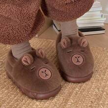 Autumn/Winter Cute Capybara Cartoon Full-Cover Plush Slippers Indoor Home Warm Thick Sole Soft Bottom Plush Shoes - Dark Brown - View 2