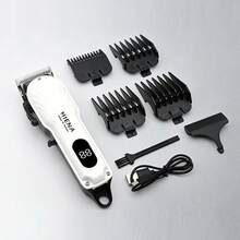 HIENA Professional Hair Clipper, USB Rechargeable Cordless Hair Trimmer With LCD Power Display, Stainless Steel R‑Shape Blade, Adjustable Cutter Head, Guide Combs Kit For Home Barber Salon Hair Cutting - White - View 10