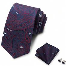 AlanKing 1 Set Paisley Floral Men's Tie, Pocket Square And Cufflinks Set, Suitable For Party, Holiday, Gathering And Banquet - Multicolor - View 2
