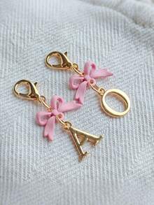 1PC New Elegant Pink Bow Key Chain, Cute English Letter Bow Keychain, Suitable For Women's Daily Use, Gift For Mom, Women's Bag DIY Backpack Pendant Charm Accessory, Wedding And Birthday Gift - Multicolor - View 6