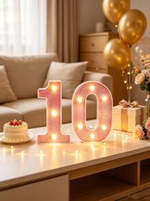 16cm 1st 18th 20th 30th 生日派對裝飾 LED 追光粉色數字燈條，附掛孔，電池供電發光數字牌 - 16cm粉紅色數字 - 查看 31