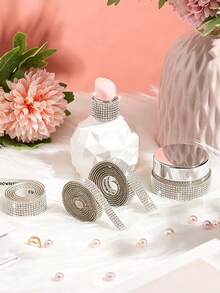 3 cuộn dải trang trí đính đá DIY tự dính, dải dán đá trang trí kim cương lấp lánh, phù hợp cho đồ thủ công, trang trí đám cưới và tiệc, cũng như trang trí gương, ô tô và điện thoại - Nhiều màu - Xem 4