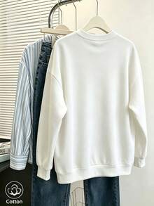 Women's Crew Neck Sweatshirt, Travel Pullover, Cotton Top, Women's Autumn/Winter Basic Sweatshirt - White - View 2