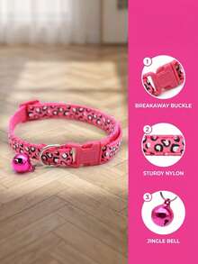 1pc Leopard Print Adjustable Cat Collar, Suitable For Small To Medium Dogs And Cats, Optional Cat Paw Accessory, DIY Customizable Pet Collar - Multicolor - View 3