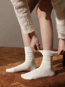 1/2/5 Pairs Women's Mid-Calf Cotton Socks With Double Needle Loose Cuff, Unisex - Multicolor - View 9