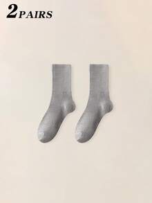 1/2/5 Pairs Women's Mid-Calf Cotton Socks With Double Needle Loose Cuff, Unisex - Multicolor - View 14