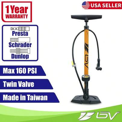 BV Bike Pump Floor W/ Gauge 160PSI Tire Ball Air Inflator Presta Schrader Compat