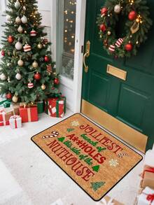 1PC Christmas Door Mat With Playful Holiday Message, Candy Cane And Tree Design, Holiday Cartoon Style Indoor/Outdoor Non-Slip Mat, Machine Washable, Suitable For Kitchen, Dining Room, Hallway, Bathroom, Bedroom, Outdoor, Entryway, Home Decor, Room Decor, Christmas Decoration - A - View 4