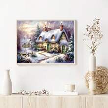 1PC DIY 5D Diamond Painting Kit Snow Cabin Pattern - Round Full Diamond Art Mosaic Craft, Home Wall Decor, Unframed - No Frame - View 3