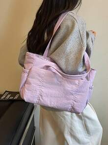 1件女款大容量加厚尼龍旅行包，健身包，行李包，輕量手提短途旅行包，附多個內層收納口袋 - 紫色 - 查看 8