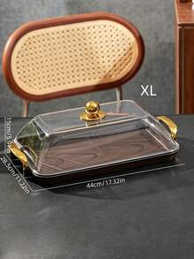 Walnut Wood Grain Tray With Cake Cover, Thickened PET Rectangular Tray With Handle And Cake Dome, Plastic Storage Tray, Suitable For Tea Cups, Water Cups, Snacks, Dried Fruits, Fruits Storage Tray, Serving Tray - Wood Grain - View 10