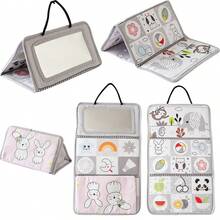 Infant Soft Cloth Book With Safety Mirror, Black & White High Contrast, Foldable & Hanging, Newborn Animal & Number Learning Toy - Multicolor - View 12
