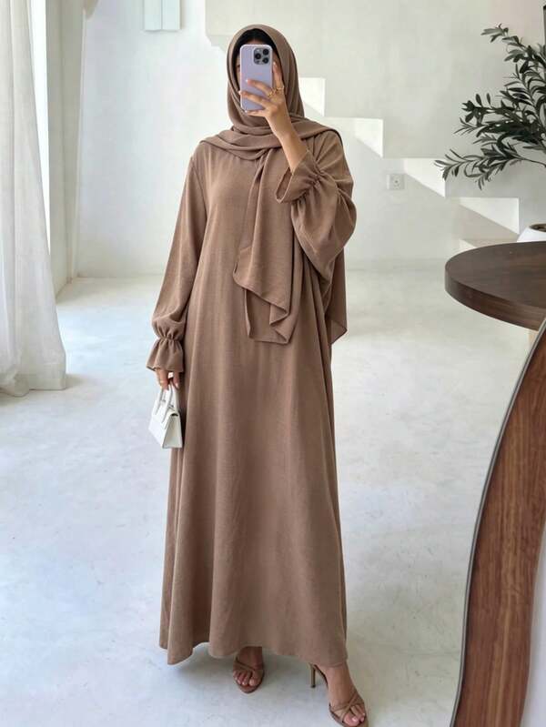 1pc Nida Fabric Scarf Integrated Abaya Khimar, Suitable For Women's Daily Wear And Prayer, All Season