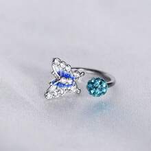 1pc Stainless Steel C-Ring Blue Butterfly Lip Ring Oil-Drip Rhinestone Shamballa Horseshoe Cartilage Piercing Jewelry Suitable For Daily Wear - Butterfly - View 3