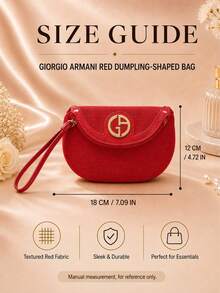Giorgio Armani Armani Red Dumpling Clutch Bag, 18*12cm, Sold Individually, Textured Fabric With Wrist Strap, Suitable For Travel, Perfect For Storing Makeup And Small Essentials - Red - View 4