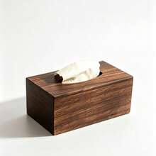 1pc Minimalist Nordic Style Rectangular Flip Cover Walnut Wood Napkin Box, Natural Wood Grain Solid Color Long Square Tissue Storage Box For Living Room, Smooth Tissue Slot, Dressing Table Tissue Holder, Home Daily Use, Housewarming Gift, Christmas Gift, All Season - Coffee Brown - View 1