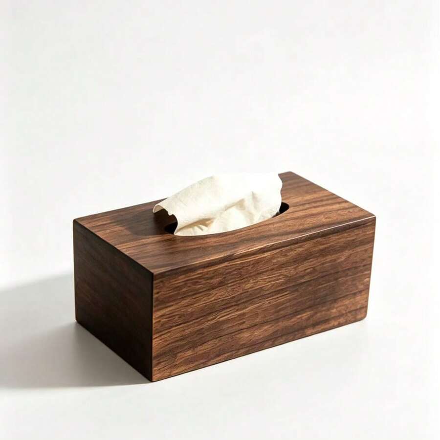 1pc Minimalist Nordic Style Rectangular Flip Cover Walnut Wood Napkin Box, Natural Wood Grain Solid Color Long Square Tissue Storage Box For Living Room, Smooth Tissue Slot, Dressing Table Tissue Holder, Home Daily Use, Housewarming Gift, Christmas Gift, All Season - Coffee Brown - View 1