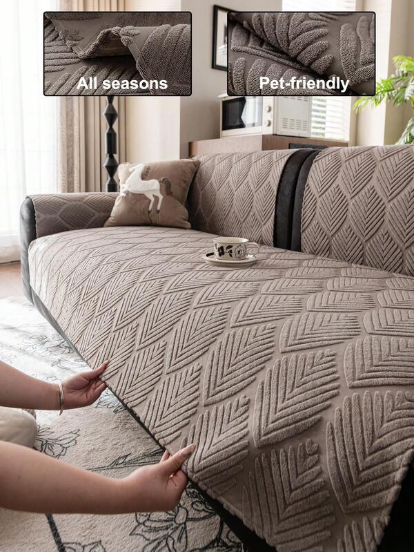 1pc Solid Color Sofa Cover, All Season Use, Warm And Soft Skin-Friendly For Autumn/Winter, Machine Washable, Pet-Friendly, Holiday Decor Furniture Protection, Old Sofa Refurbishment, Suitable For 1/2/3/4 Seater Sofa Armrest Backrest Sofa Cover