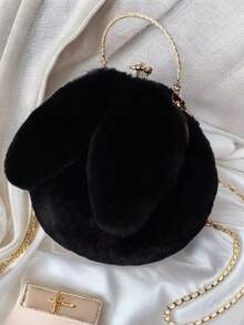 Soft Cute Healing Sweet Style Girl Plush Round Bag With Metal Handle Chain Crossbody Bag, Bubble Skirt Matching Small Bag For Autumn/Winter - Multicolor - View 8