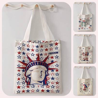 1pc Stars Print Canvas Tote Bag, Large Capacity Hand‑Held Shoulder Bag,Reusable Shopping Bag For Music Festival Party Daily Packing Books