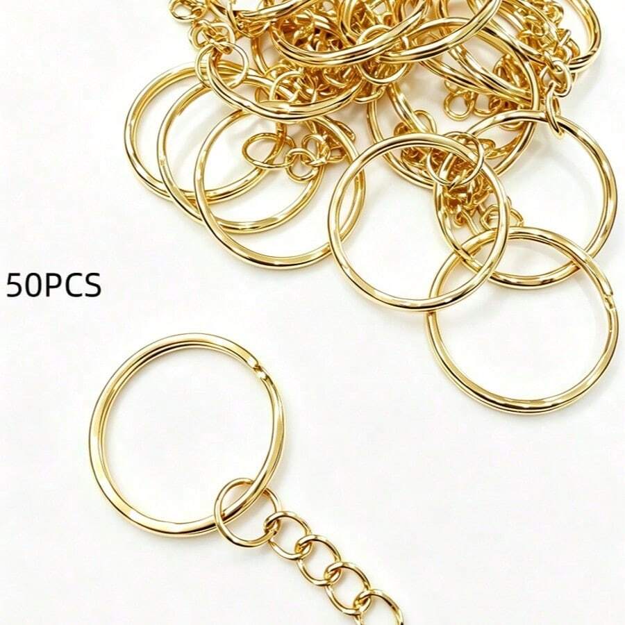 50PCS Metal Blank Key Rings Key Chains Open Rings Key Fobs Lobster Clasp Key Pendant Chains Carabiner Clips Car Accessories Bag Charms Cute Gothic Y2K - Embossed Keychain Gold - View 1