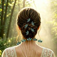 5pcs Bridal Hair Pins Hair Accessories Rhinestone Bun Decoration Hair Sticks - Green - View 1