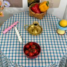 1pc Blue Plaid Tablecloth Cover, Artistic Atmosphere Desk Cloth, Photography Backdrop, Suitable For Holidays And Daily Decoration - Blue - View 5